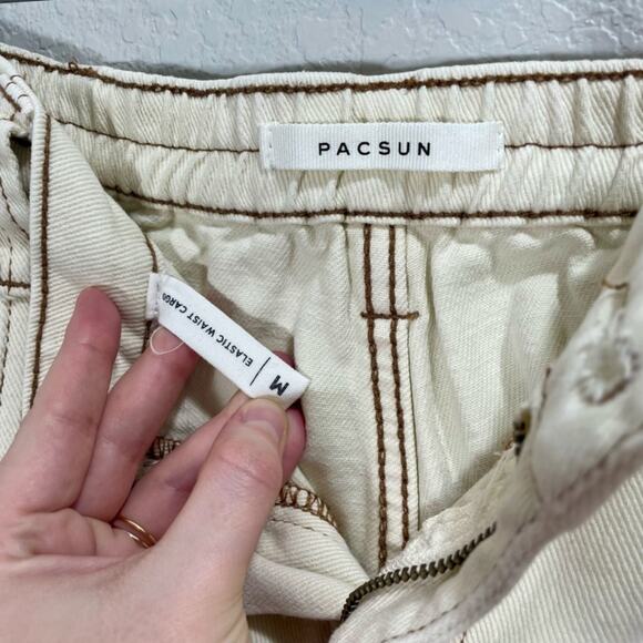 PacSun Elastic Waist White Bone Cargo Denim Pants Mid Rise Size Medium - Picture 14 of 16